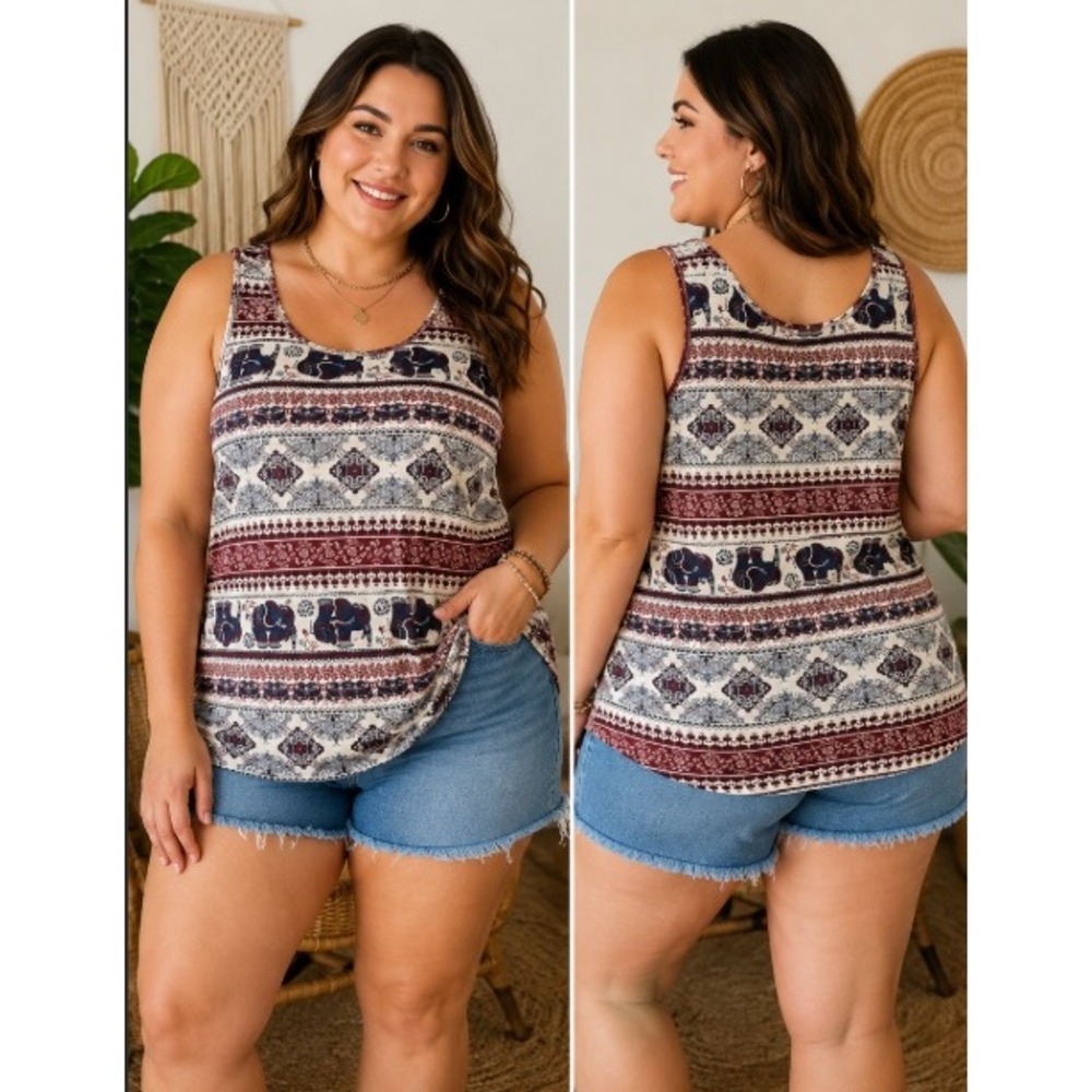 Rue21 Boho Elephant Print Tank Top Womens 2X Plus Size‎